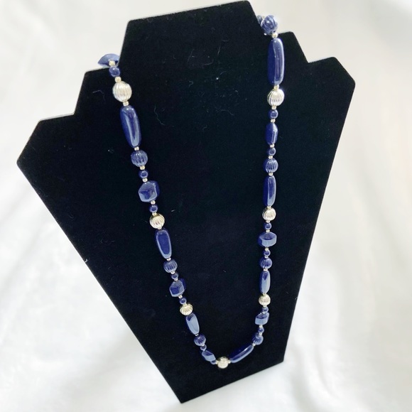 Vintage Blue & Gold Beaded Long Necklace - Picture 1 of 4